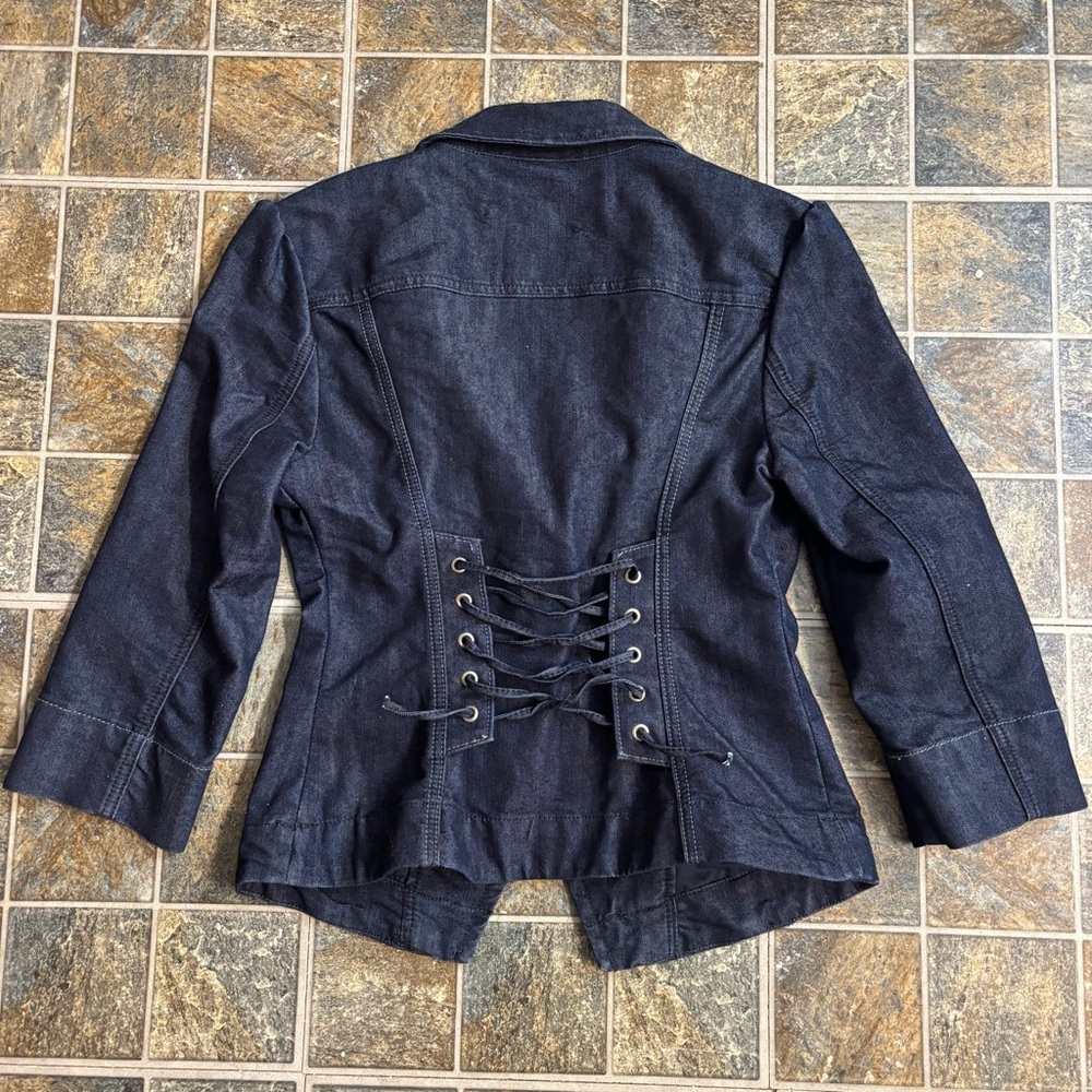 X2 Navy Denim blazer with Lace-Up Back